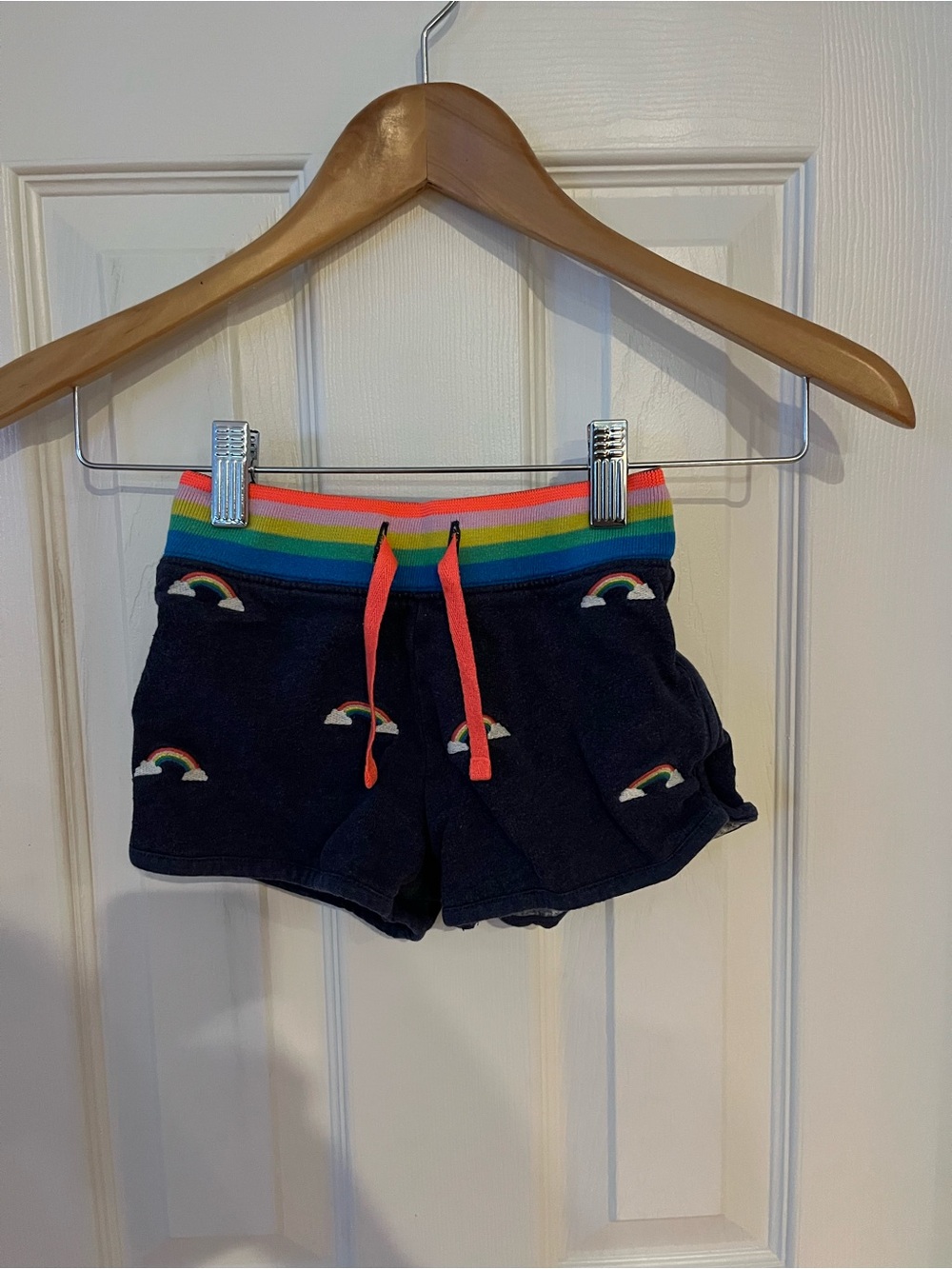 Mini Boden Navy Terry Shorts with Rainbow Waistband